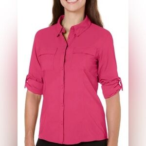 Reel Legends Women’s Pink Long Sleeve Saltwater UPF Button Down‎ Top Size Medium